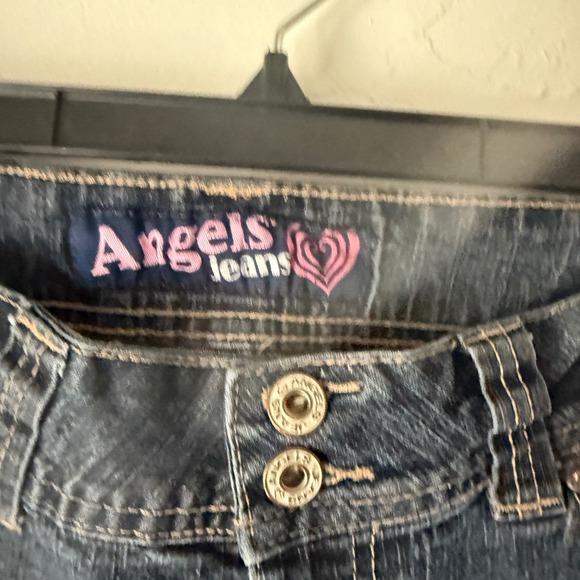 Angels Jeans Y2k Button Pockets Mid Rise Dark Wash Cuffed Capri Jeans Size 10 - Picture 8 of 9